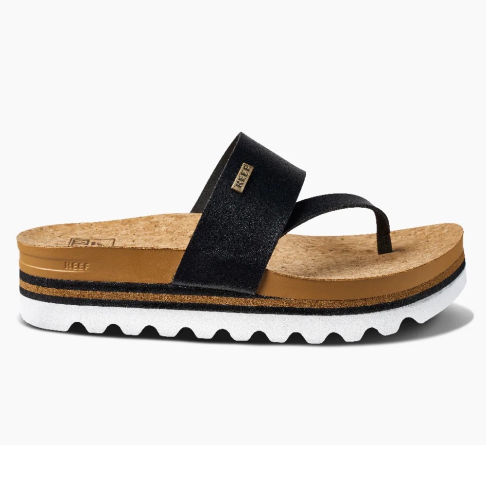 Reef cushion sol hi Black Sandals with Cork Footbed platform sole size 10 - Picture 3 of 10